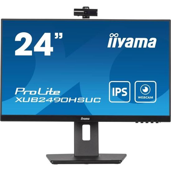 Ecran PC - IIYAMA - XUB2490HSUC-B5 - 24" IPS LED FHD - 4ms - 60Hz - HDMI DP VGA - Webcam FHD et microphone