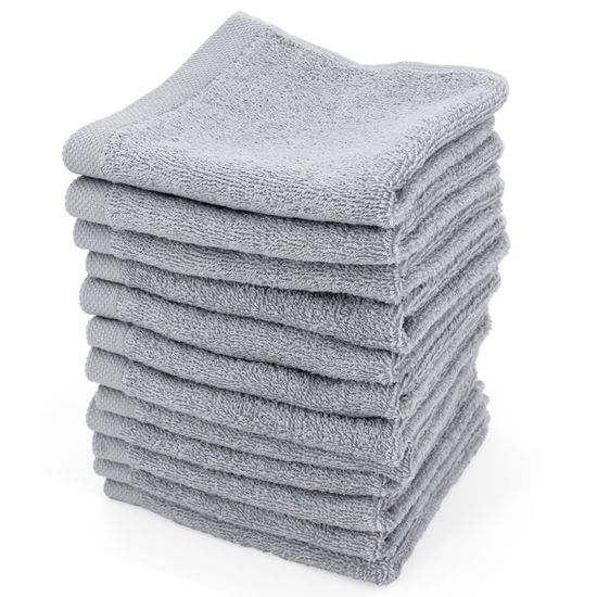 2 Serviettes Invité 30x30 Cm - 100% Coton Peigné, Douces Et Absorbantes - Couleur Argent