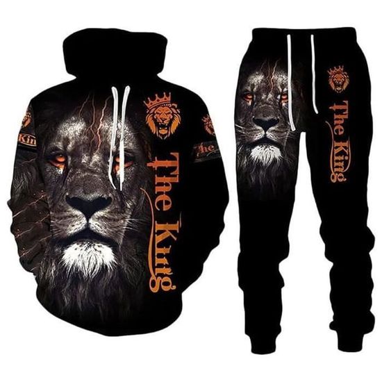 Survêtement Homme Imprimé Lion/tigre 3D - Sweat à Capuche Et Pantalon - Sportswear Automne-hiver