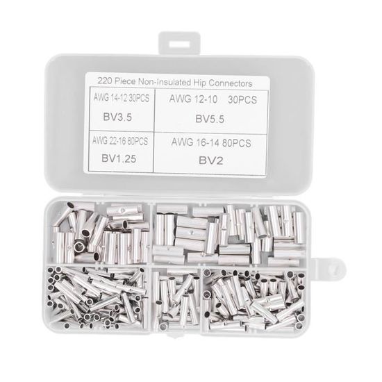 190 Pièces 6 Types Cosses Électriques A Sertir Bout à Bout Non Isolées