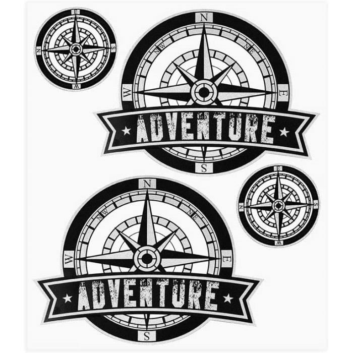2 Stickers Aventure Réfléchissants Pour Voiture, Moto, Valise - Autocollants Boussole, Design Personnalisable