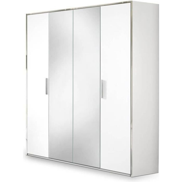 IZIA BLANCHE - Armoire 4 Portes avec Penderie et Miroir