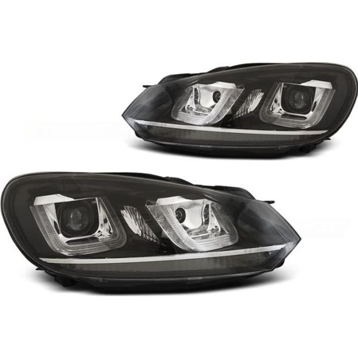 Paire de feux phares VW Golf 6 08-12 led U-type DRL noir liner chrome (WP3)