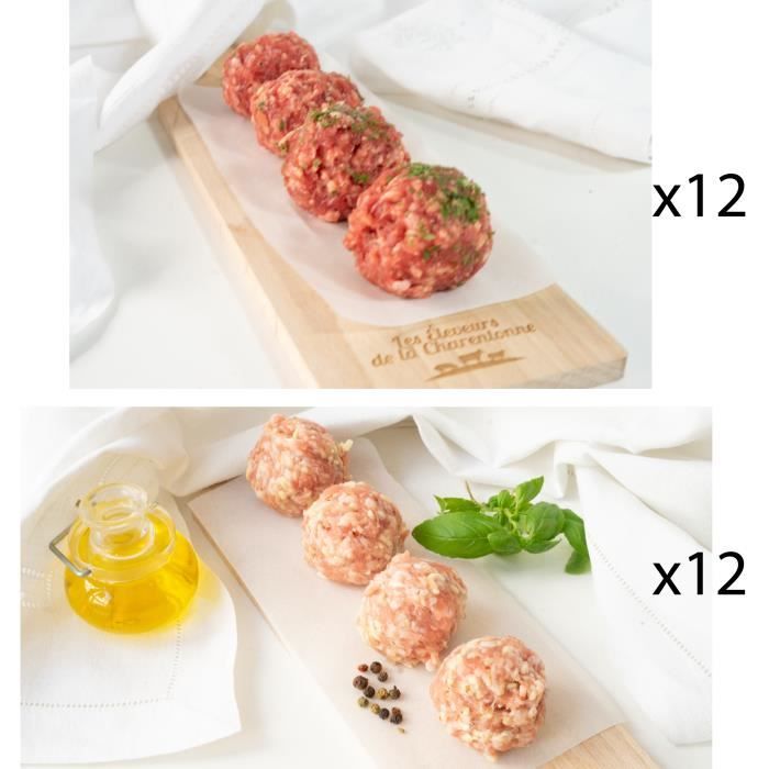 12 boulettes de boeuf - 2 x 300g et 12 boulettes de veau a l'emmental - 2x300g - Normandie