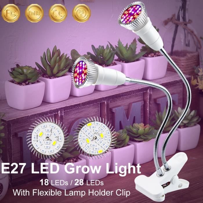 Phyto-lampe Led 18-28W à spectre complet pour la croissance de plantes en serre, éclairage po 1 head Bulb 18leds EU Plug -WL9744
