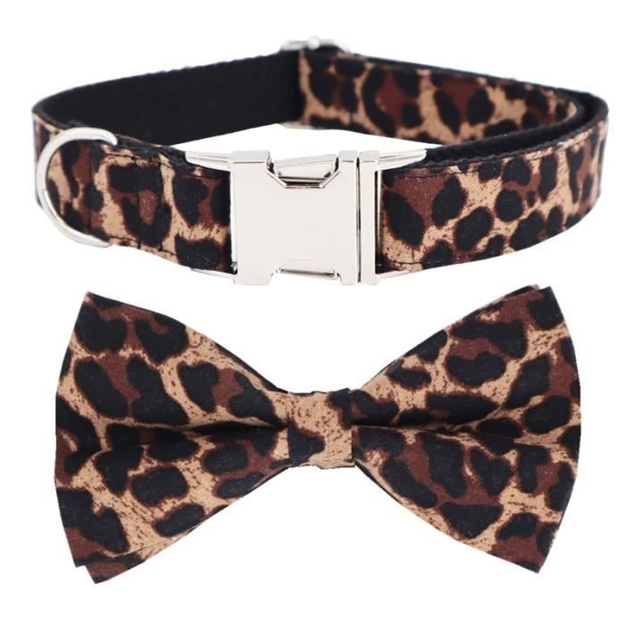 Collier de chien léopard avec boucle métallique Accessoires pour animaux - Type collar bow-M(30-45cm Length)