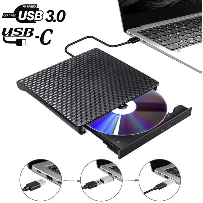 USB C Lecteur Graveur CD DVD Externe, Adaptateur USB Type C à USB 3.0 Superdrive DVD CD +/- RW Optique Compatible avec MacBook/iMac