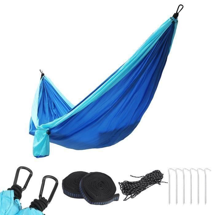 Hamac 2 Personnes 300x200cm Toile Nylon 210T Pour Patio Camping Jardin Bleu Ve30371