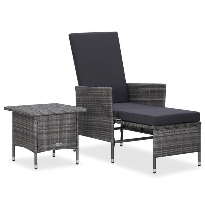 LIY- Salon de jardin 2pcs avec coussins Résine tressée Gris faciles à nettoyer