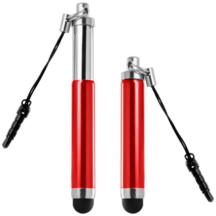 Stylet Retractable Rouge pour écran Tactile - Attache Jack 3.5 mm