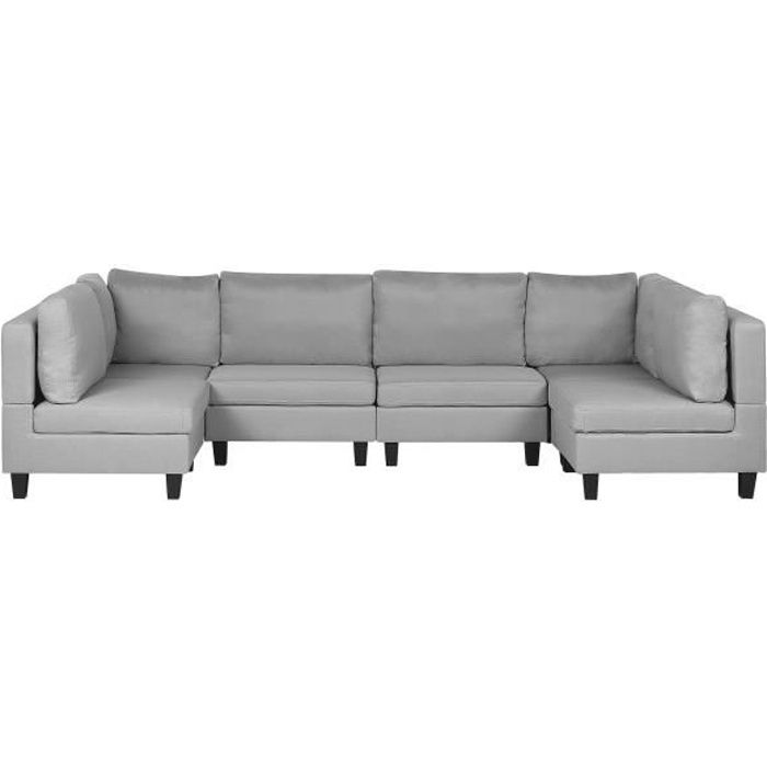 Canapé panoramique modulable 6 places en tissu gris clair FEVIK