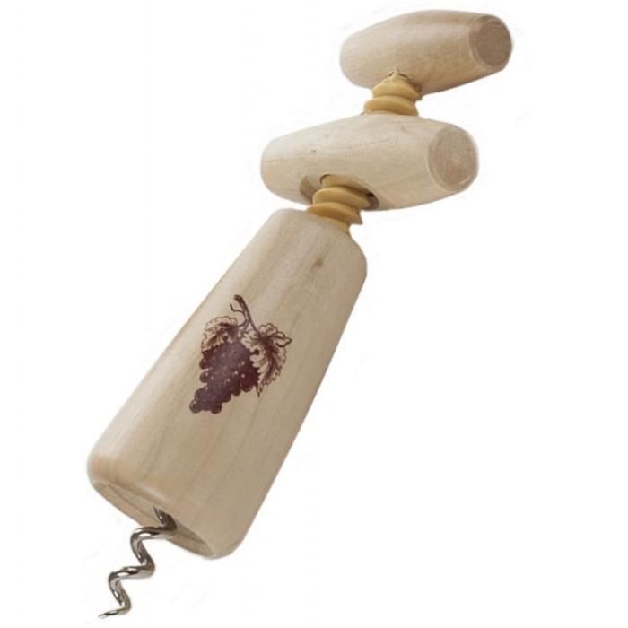 OUVRE BOUTEILLE TIRE BOUCHON EN BOIS MOTIF RAISIN USTENSILE DE CUISINE
