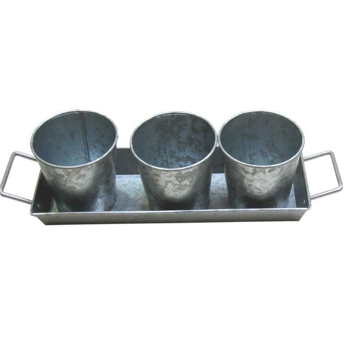Set de 3 pots et 1 plateau à poignées - Acier galvanisé