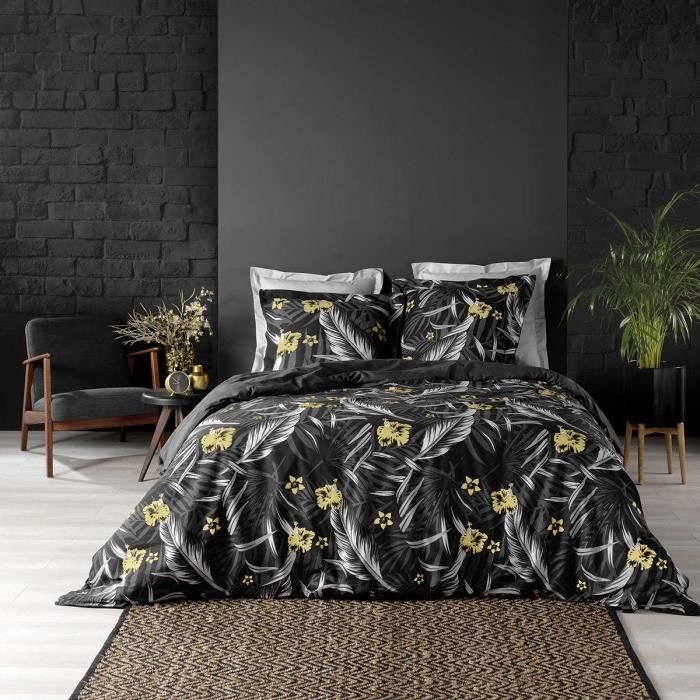 Housse de couette 260x240 + 2 taies Parador coton 57 fils 240x260 Noir