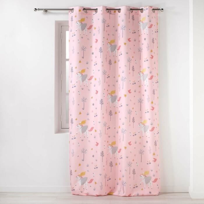 RIDEAU A OEILLETS 140 x 260 CM POLYESTER IMPRIME FEE DES BOIS ROSE