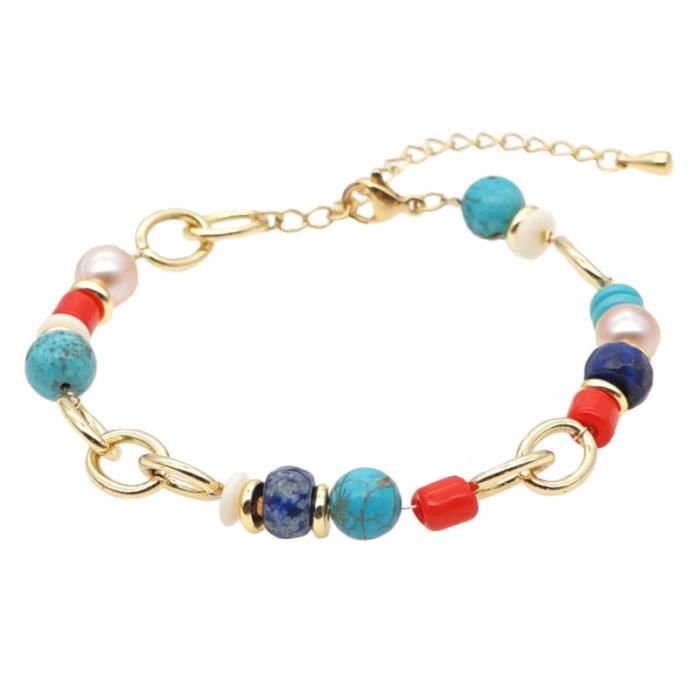 1 pc perles de pierre chaîne de poignet naturelles Style ethnique baroque coloré cadeaux d'anniversaire MONTRE CONNECTEE SPORT