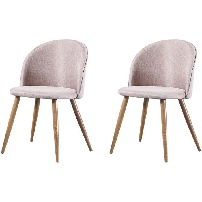 MAEVA - Lot de 2 chaises scandinave - Tissu - Taupe - pieds en métal design salle a manger salon - 52 x 48 x 79 cm