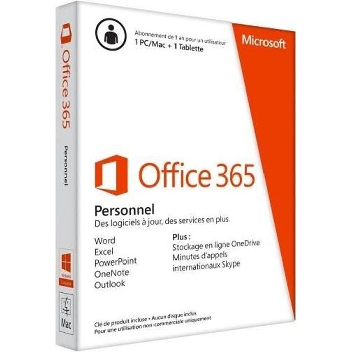 Microsoft Office 365 Personal 1-PC/MAC + 1 tablet 1 an Code Activation