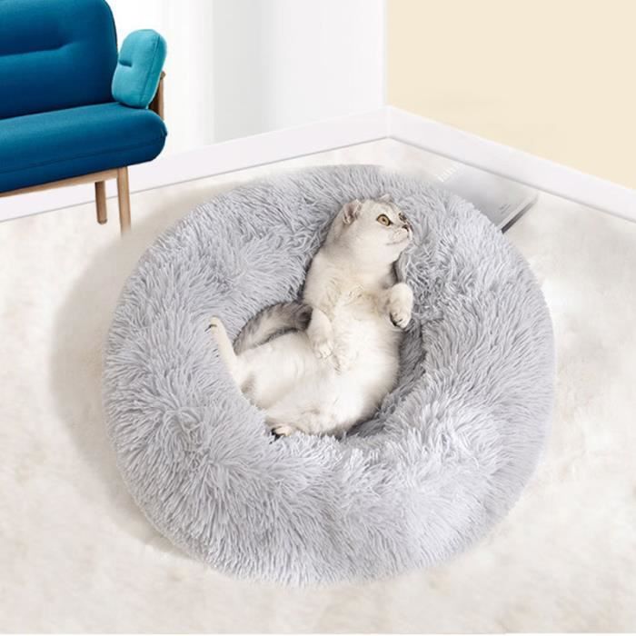 Panier pour chat Lit de chien confortable beignet rond chien lit ultra doux lavable chien et chat coussin 40cm gris
