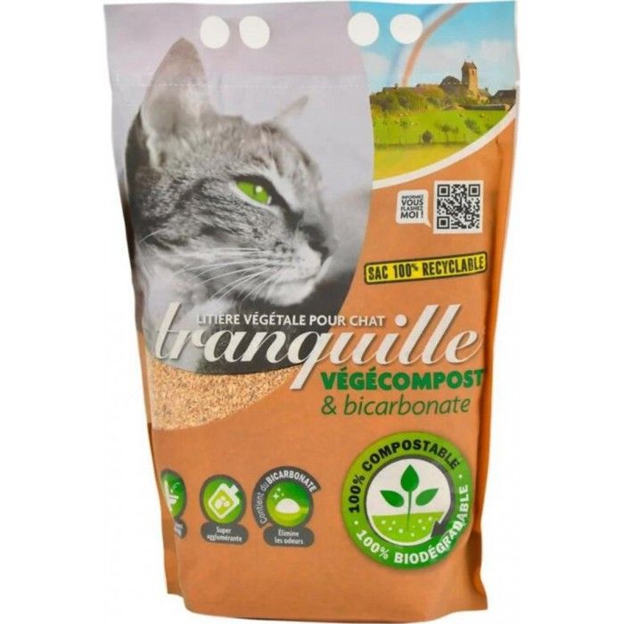 TRANQUILLE Litière végétale végécompost et biocarbonate pour chat - 4 l