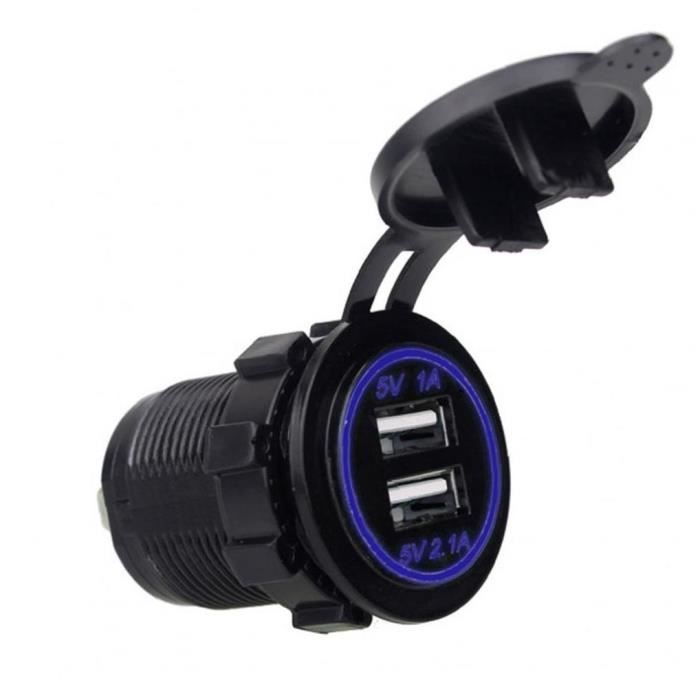 Prise de voiture USB Chargeur étanche Portable Dual Puissance puissance avec accessoires voitures lumineuses à LED 1Sset bleu