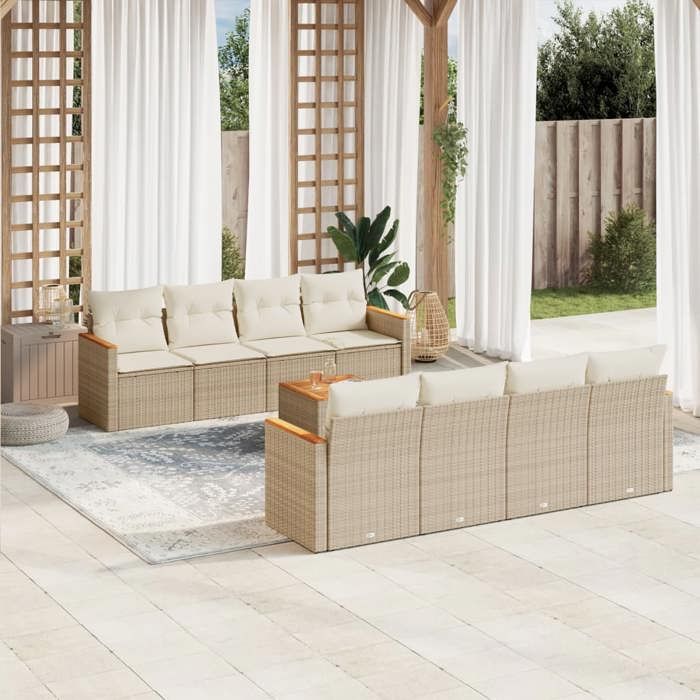 vidaXL Salon de Jardin avec Coussins 9 pcs Canapés de Terrasse Ensemble de Meubles de Patio Mobilier dExtérieur 3271681 - vue 5