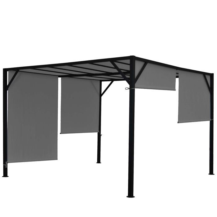Pergola arche pavillon de jardin terrasse auvent structure acier stable 6cm + toit ouvrant gris 4x3m 04_0004074