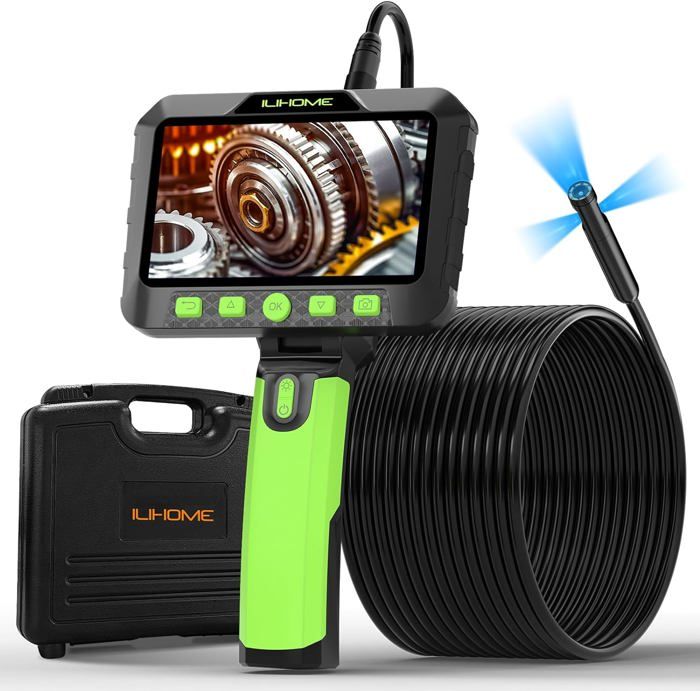 Caméra Endoscopique Triple Objectif 15m - Endoscope Inspection 8mm Écran 5" 1080P IP67