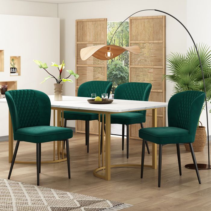 YNIQUE Ensemble Table À Manger Avec 4 Chaises Table De Salon Rectangulaire 140x80x75cm Chaises De Salle À Manger Vert