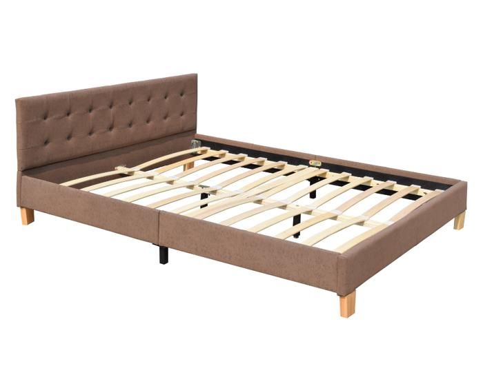Lit adulte en Bois avec Sommier et Tête de Lit Capitonnée - Couleur Marron - Matelas 140x190 - 14 Lattes - PVC Simili - Pieds 10 cm