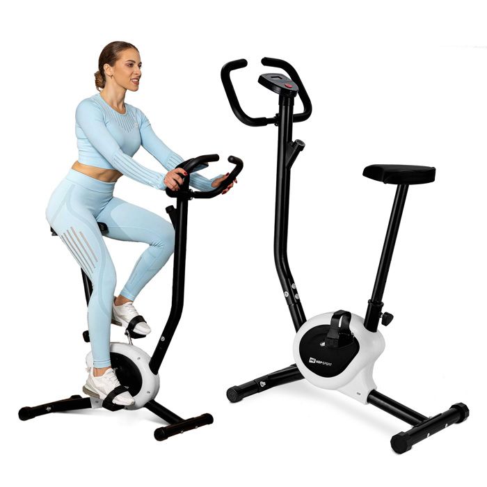 Hop-Sport Vélo dAppartement Mécanique HS-010H Rio Compact Résistance Réglable Ordinateur dEntraînement Jusquà 120 kg Blanc