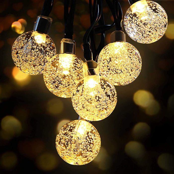 Guirlande Lumineuse Solaire À 60 Led, Boule De Cristal Guirlande