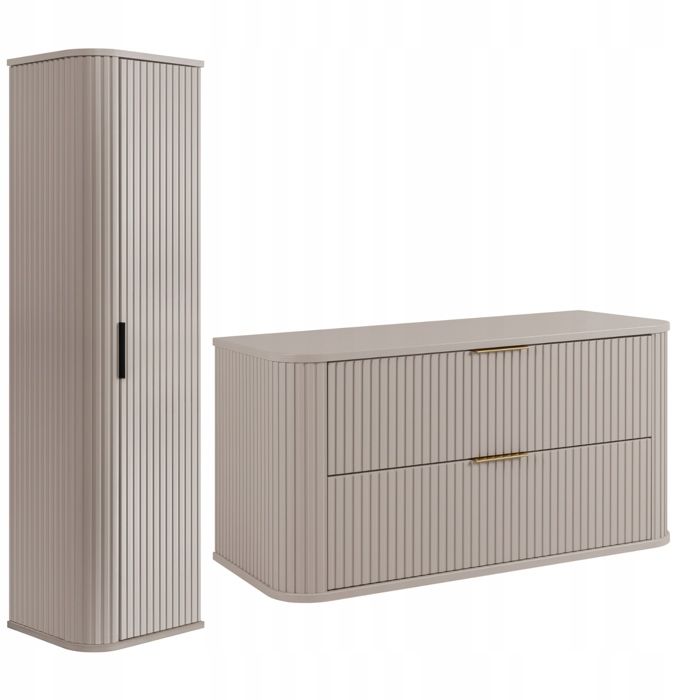 Ensemble de Meubles de Salle de Bain ELEGANCE - Meuble pour Vasque à Poser 100 cm et Armoire Murale - Cachemire