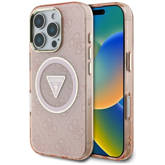 Guess Étui IML Metal Glitter 4G Circle Triangle MagSafe pour iPhone 16 Pro Max Rose - vue 4