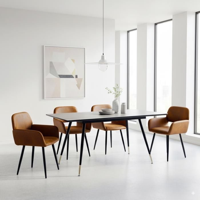 URBAN MEUBLE - Ensemble de salle à manger 5 personnes - Table extensible noire - 4 chaises en simili daim marron - Design vintage URBAN MEUBLE - Ensemble de salle à manger 5 personnes - Table extensible noire - 4 chaises en simili daim marron - Design vintage