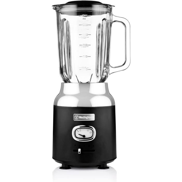 Westinghouse Retro Blender Sur Socle 1.5 Mixeur à Smoothies et Broyeur à Glace 4 Vitesses Bol en Verre Sans BPA