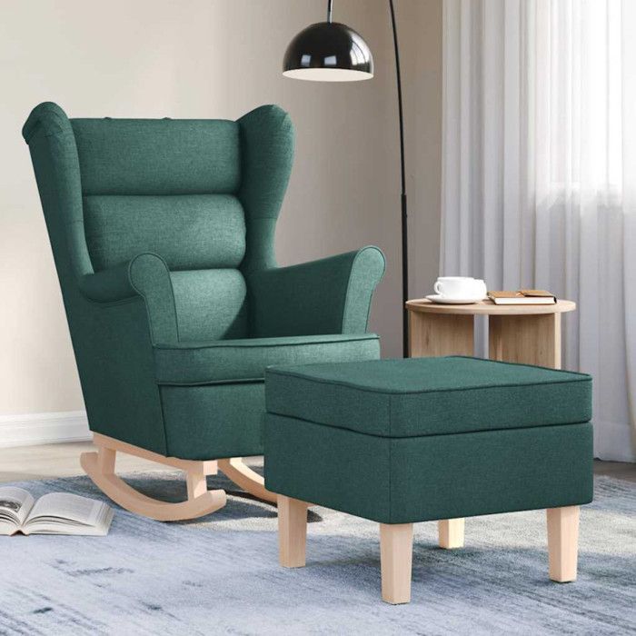 Chaise à bascule avec repose pied Vert foncé Tissu