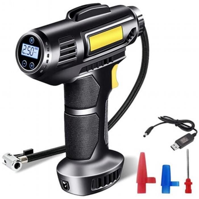 Compresseur Pneus Voiture Numérique Portable2000 mAhbatterie rechargeable USB150 psiAvec LED et buses pour voituresgonfleur
