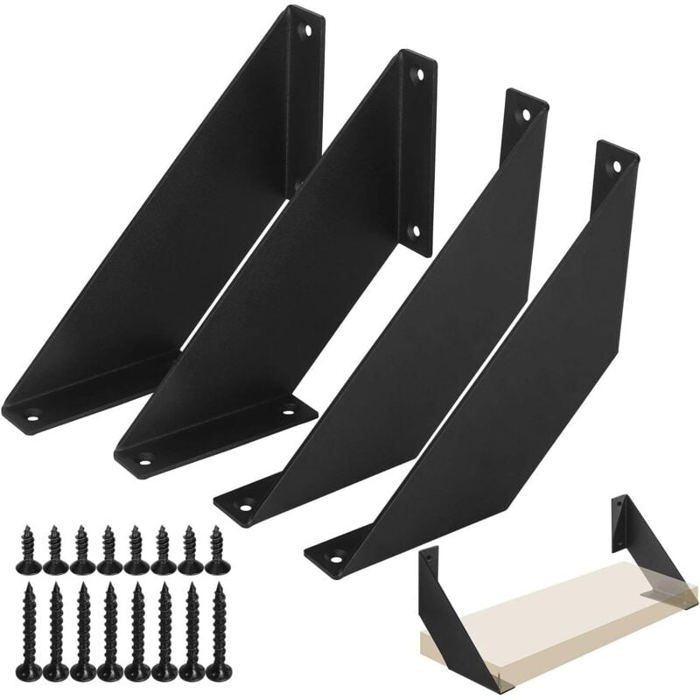 Étagère murale noire de 15 cm support détagère robuste support détagère en fer antique 4 pièces