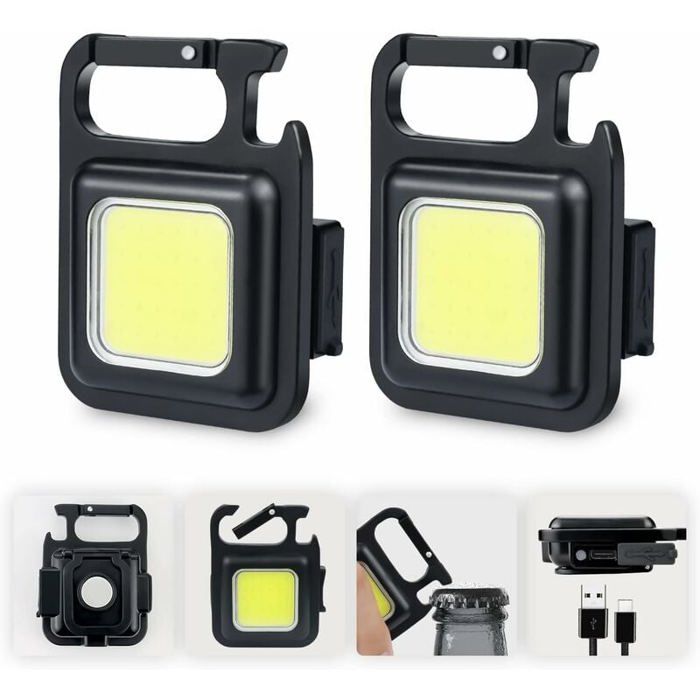 2x Mini LED Travail Lampes dinspection Rechargeable 500 Lumens Magnétique Lampe de travail Portable Petites Porte-clés Lampes de
