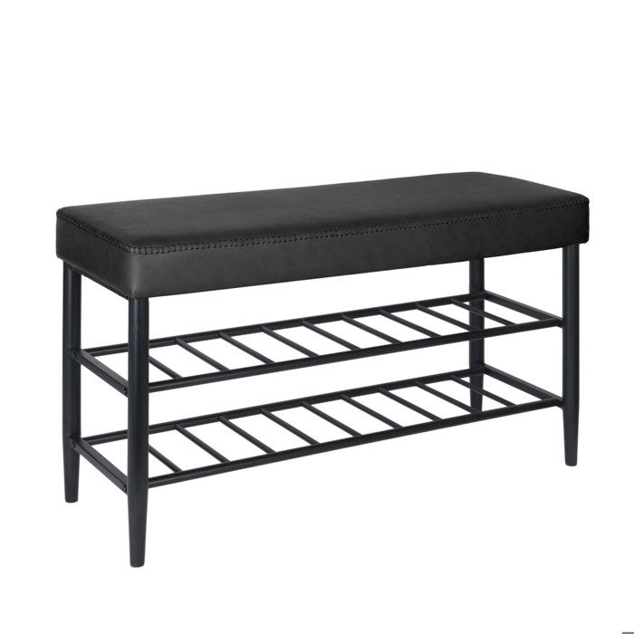 Banc à chaussures Relaxdays assise rembourrée en simili cuir 2 étagères pour 6 paires H x L x P 50x80x30 cm noir