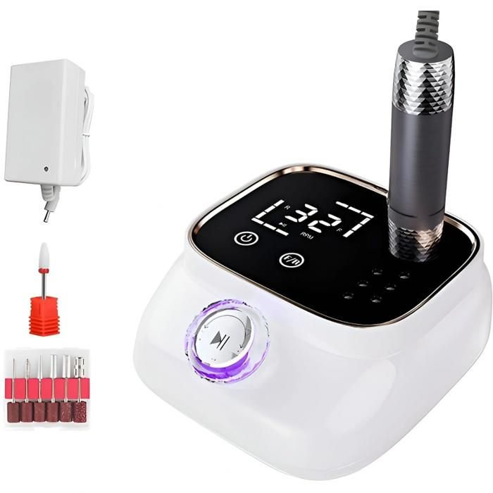 Lime à ongles électrique écran LCD 45 000 tours par minute fonction mémoire conception ergonomique blanc