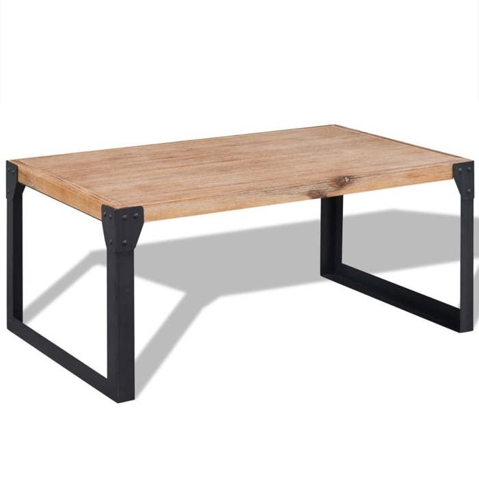 Table basse industrielle loft marron et noir en acacia massif et métal 100 x 60 x 45 cm table dappoint pour salon et séjour