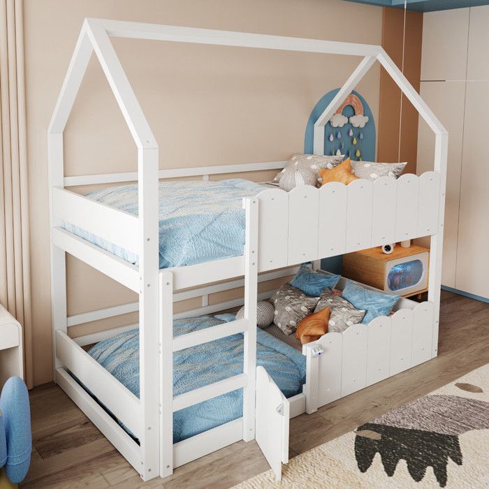 Lit superposé enfant 90x200cm - MODERNLUXE - Design maison - Barrières de sécurité - Blanc(sans matelas) Lit superposé enfant 90x200cm - MODERNLUXE - Design maison - Barrières de sécurité - Blanc(sans matelas)