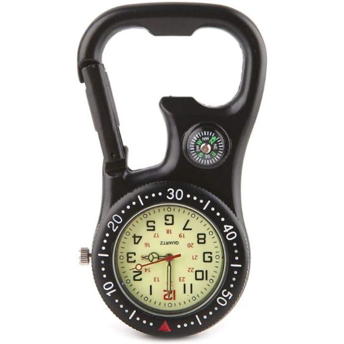 Mousqueton descalade Montre Lumineuse Boucle de Suspension Boussole ouvre-Bouteille Affichage analogique Mouvement à Quartz8.2X4