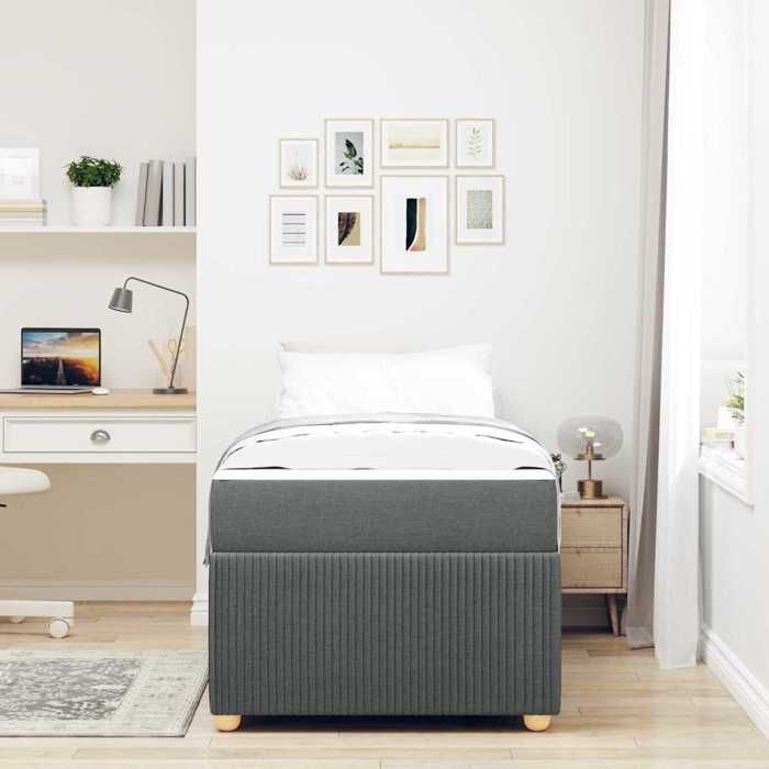 Structure de lit avec matelas - UU - Gris foncé - 90x200 cm - Tissu - Bois dingénierie - Cadre à lattes