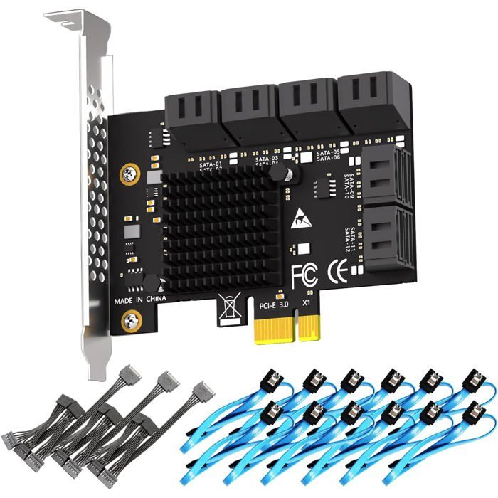 Carte dextension PCIe X1 GLOTRENDS SA3112-C 12 Ports SATA avec câbles