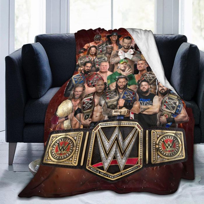 Couverture en Flanelle Imprimée WWE Confortable Chaude Couverture de Canapé Lit Voiture Bureau Voyage Cadeau Fans 130*150cm-Style2