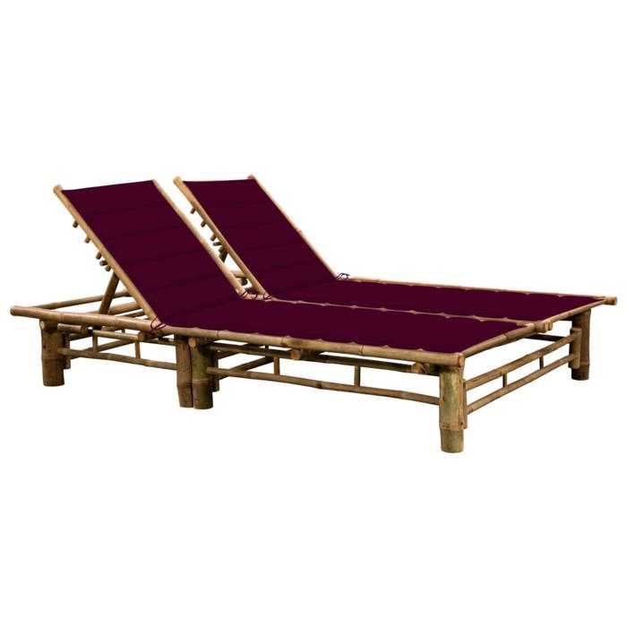 UU*TOP Chaise longue de jardin - Siège pour 2 personnes - avec coussins Bambou CC592