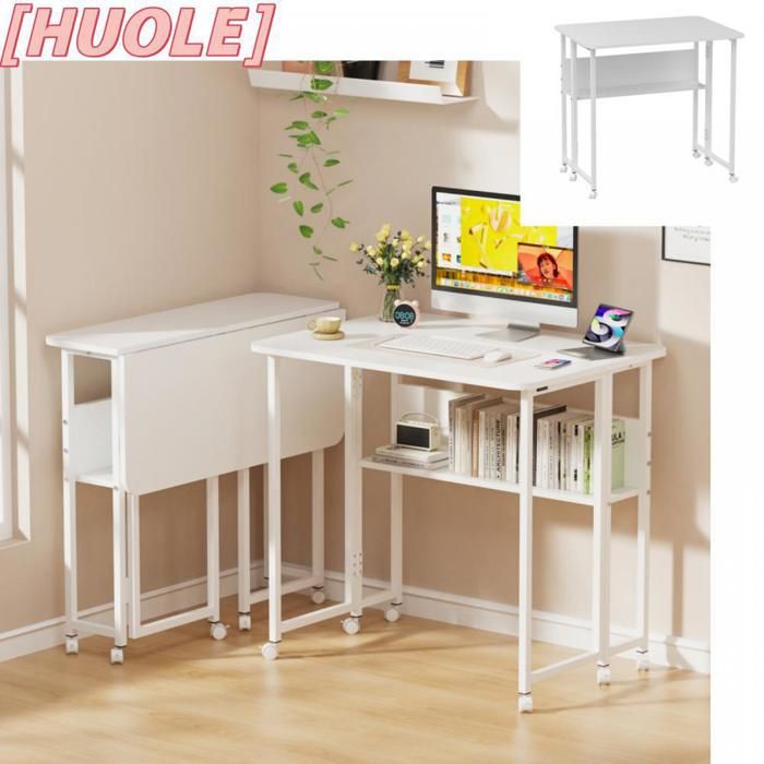 HUOLE Bureau pliable et portable avec roulettes, table pliante équipée ...